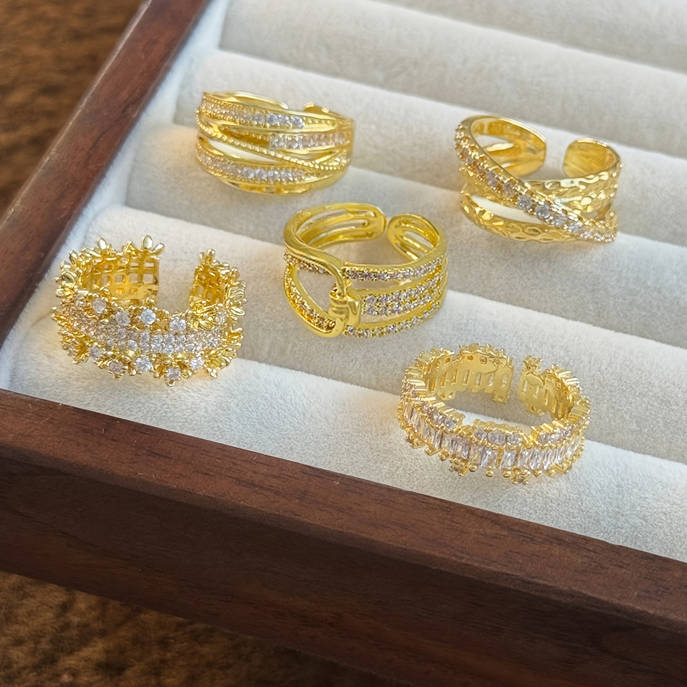 5pcs High-End Exaggerated Composite Cubic Zirconia Rings, Trendy Style